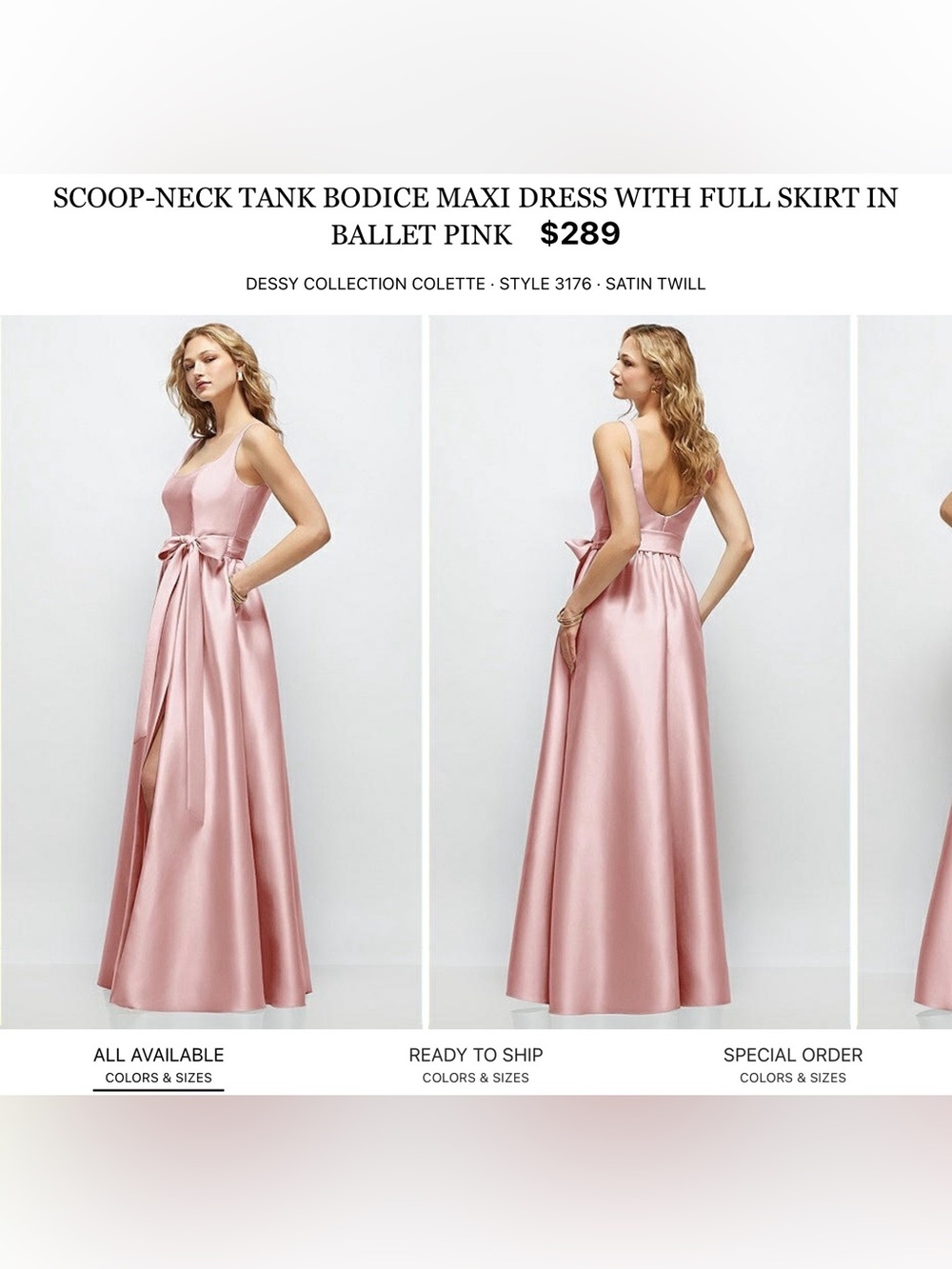 Dessy Collection Ballet Pink Satin Scoop-Neck Maxi Dress